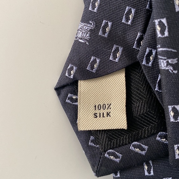 Burberry Navy Blue with Logo Silk Tie 👔 - Picture 3 of 6